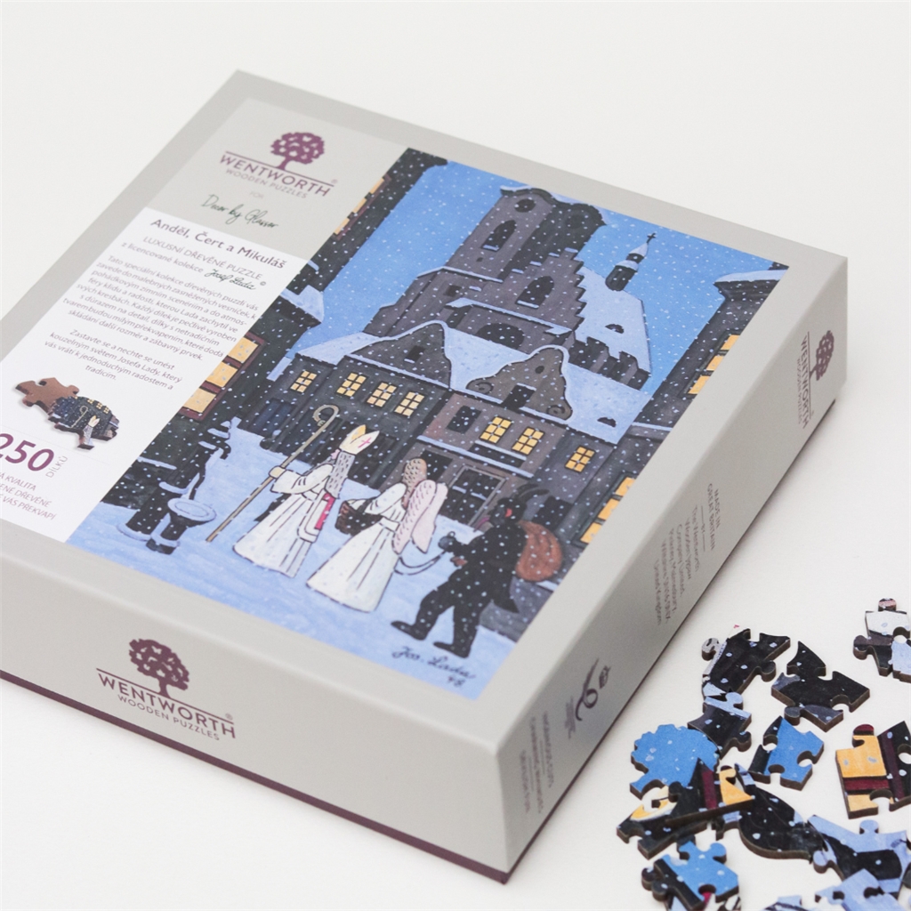 Drevené puzzle Josef Lada - Anjel, Čert a Mikuláš