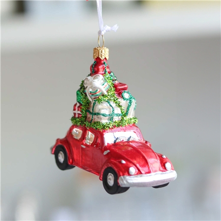 Sklenené vianočné autíčko s darčekmi červené Decor by Glassor